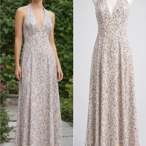 Riva Designs Cream Floral Halter Maxi Dress